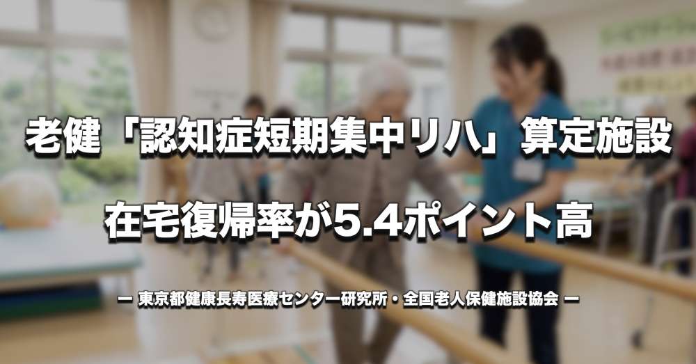 老健の「認知症短期集中リハ」算定、在宅復帰率の高さと関連｜東京都健康長寿医療センターが全国調査