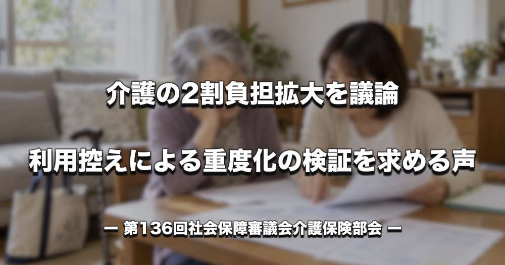 介護の2割負担拡大を議論　利用控えによる生活機能低下・重度化の検証を求める声
